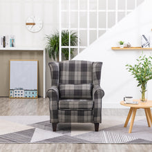 Load image into Gallery viewer, Wing Back Armchair Fabric Tartan Accent Chair Grey
