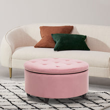 Load image into Gallery viewer, 80CM Round Velvet Storage Footstool, Pink
