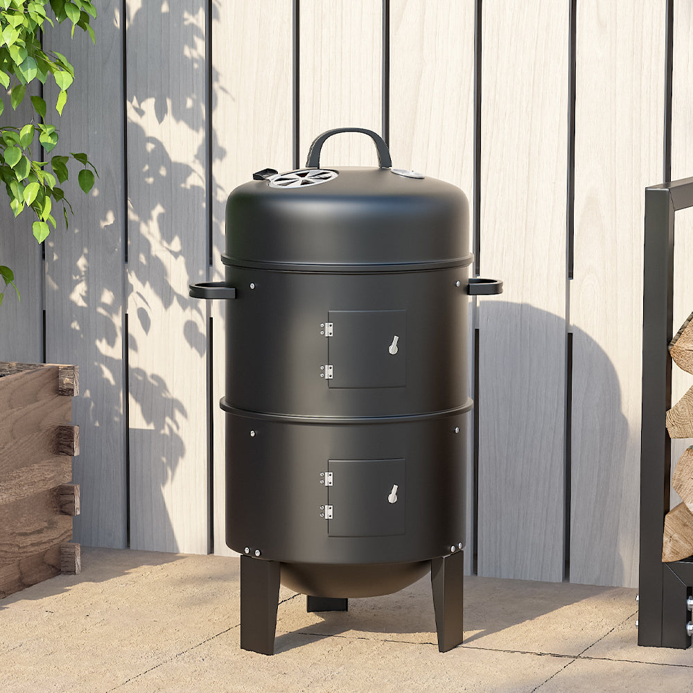 3 in 1 BBQ Charcoal Grill 3 Tier Smoker