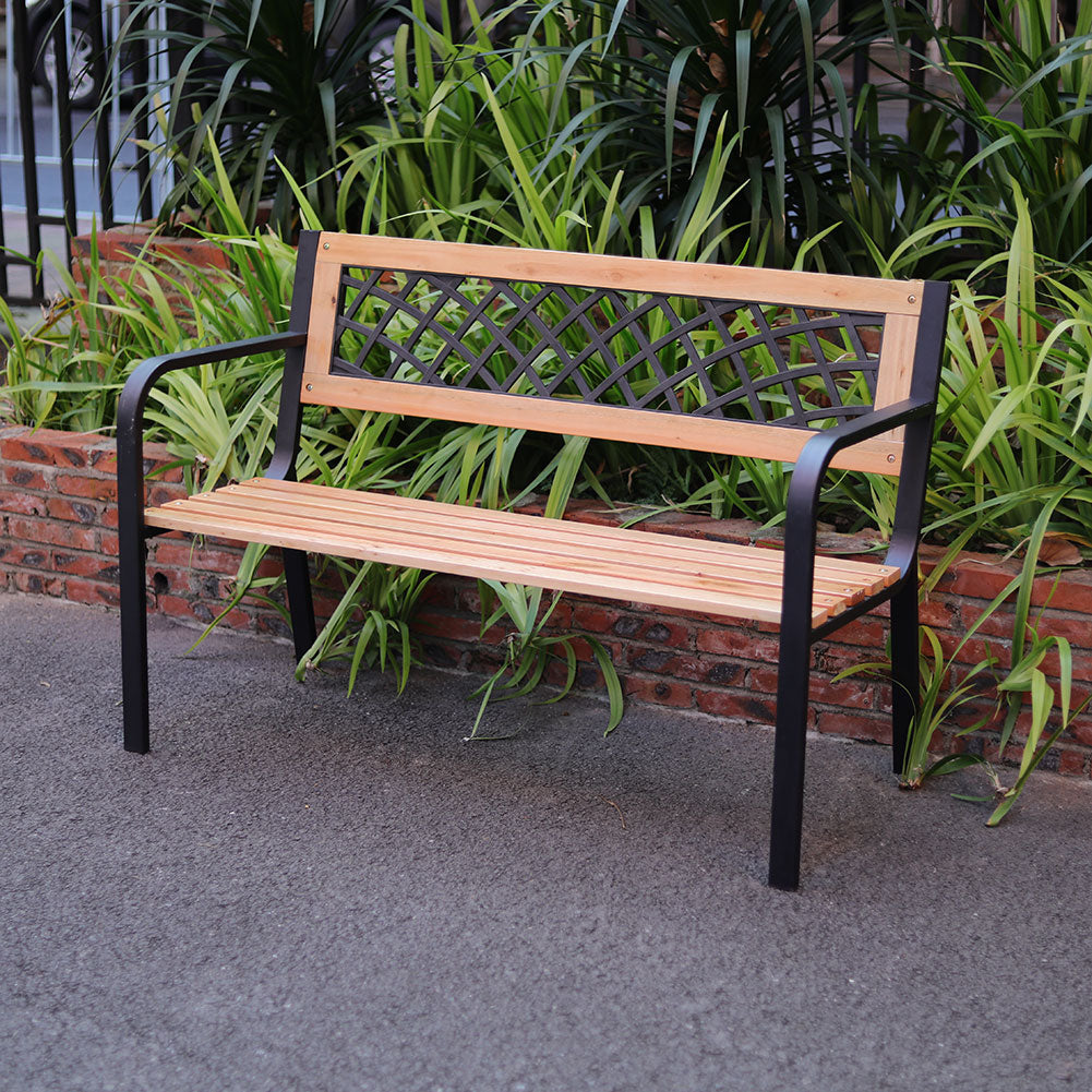 Garden Bench Outdoor Wooden 3 Seater Cross Lattice and Slat Style