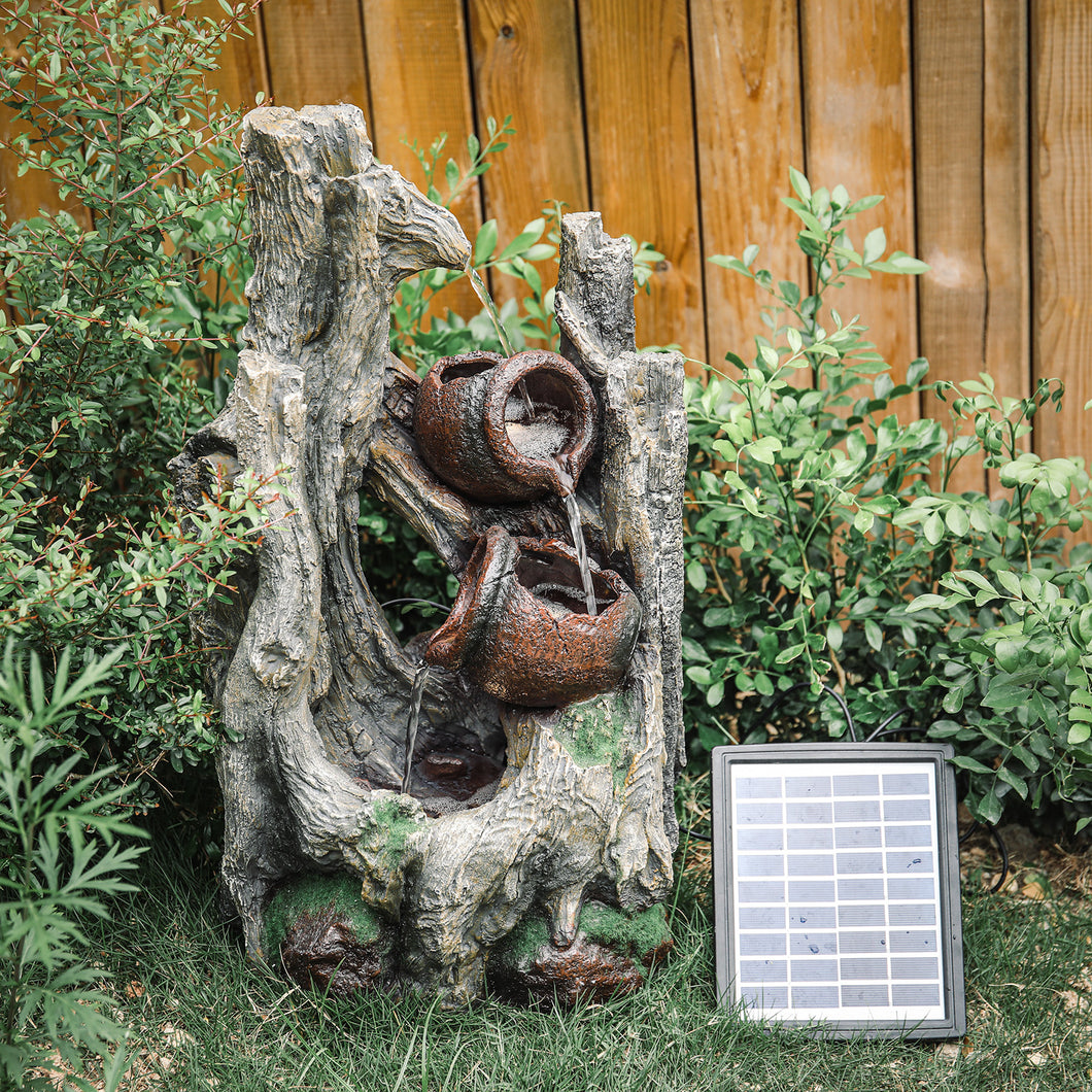 Outdoor Solar Power Polyresin Water Fountain Garden Feature with LED Lights Pump