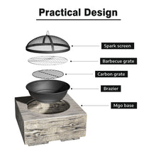 Load image into Gallery viewer, Square Fire Pit with Wooden Finish BBQ Grill Patio Log Burner Garden Heater
