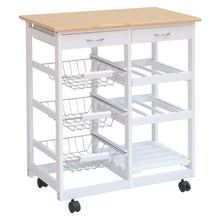Load image into Gallery viewer, Rolling Kitchen Cart Storage Cabinet Trolley Wood Drawers Shelf Worktop w/ Wine Racks
