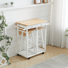 Load image into Gallery viewer, Kitchen Storage Trolley Cart Unit Wood Top Shelf Cupboard Drawer with Stools
