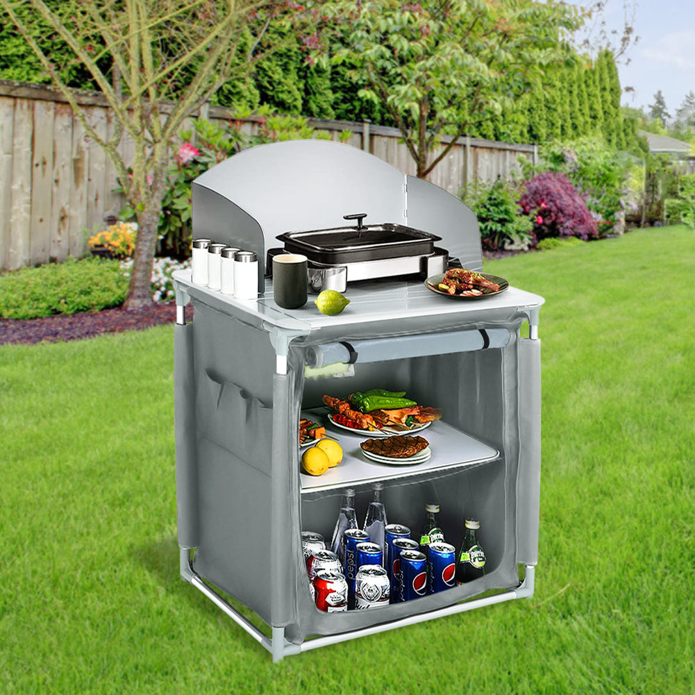 Camping BBQ Picnic Kitchen Stand Unit Storage Portable Outdoor