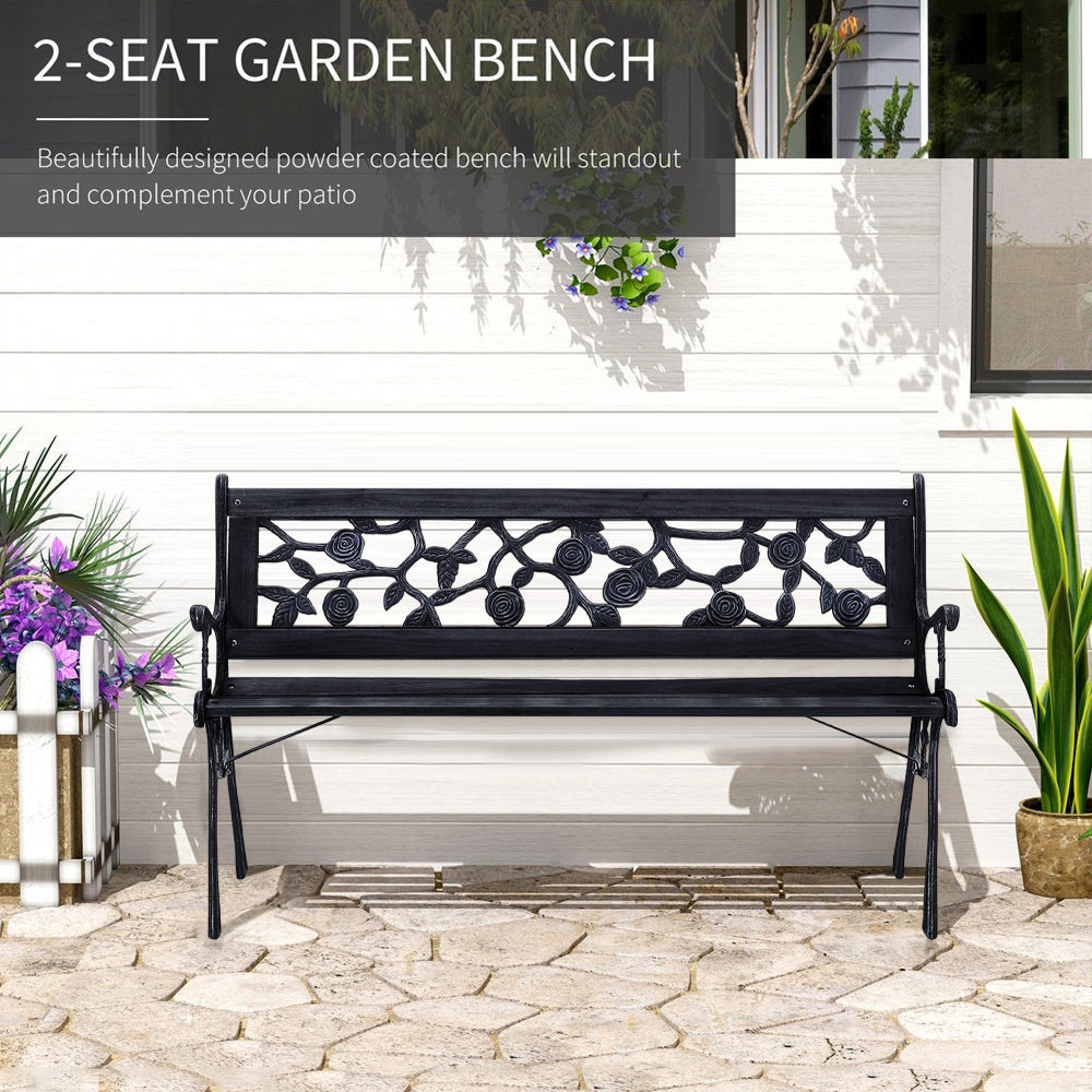 Outdoor 2-3 Seater Garden Bench Porch Metal Seat Patio Chair Armrest Park Seat
