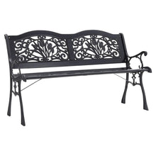 Load image into Gallery viewer, 2-Seater Black Wooden Garden Bench Patio Park Steel Porch Path Chair Outdoor
