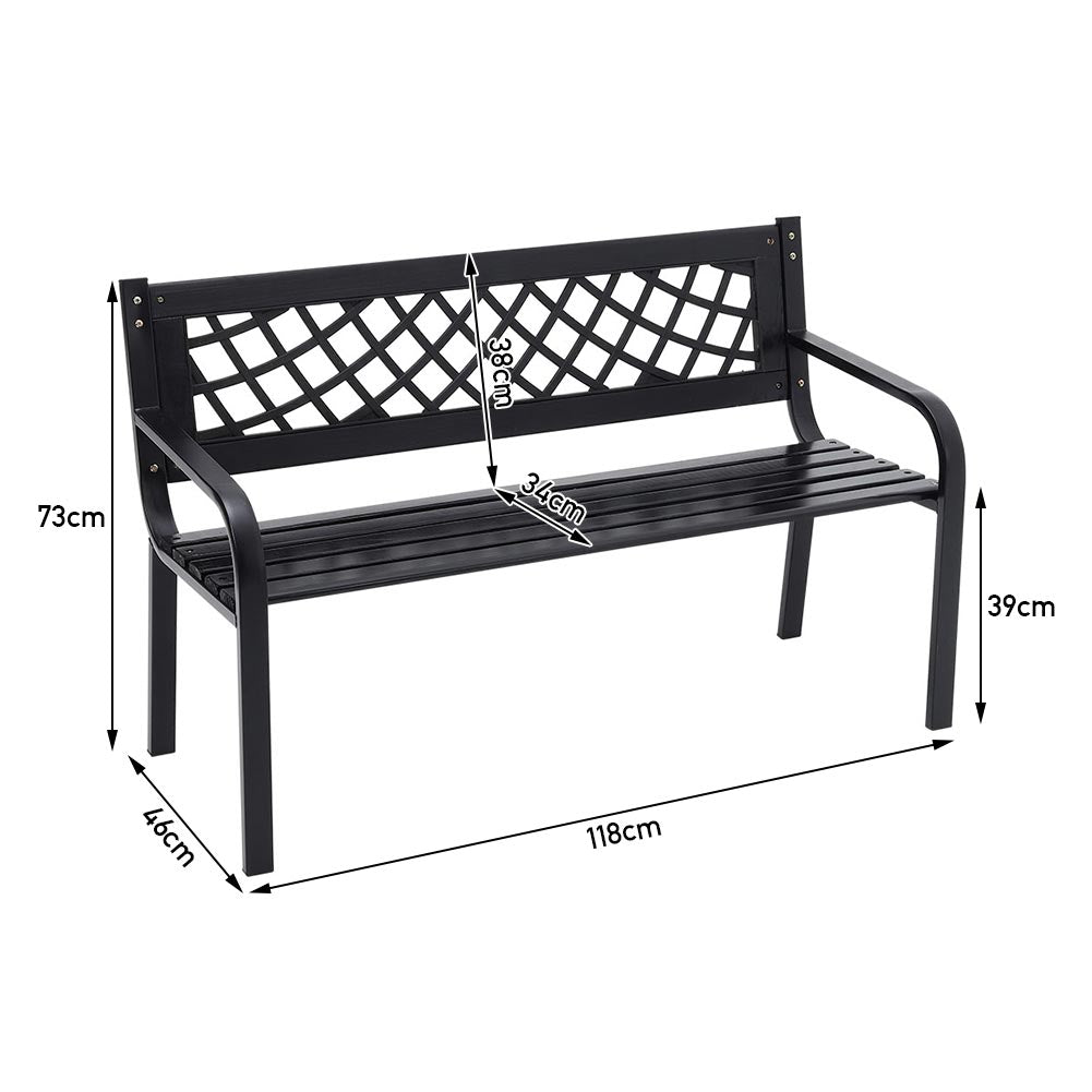 Garden Bench 2-3 Seater Metal Armrest Chair Wood Seat Backrest Patio Outdoor