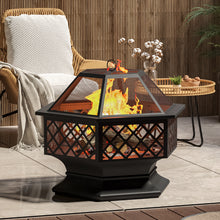 Load image into Gallery viewer, Fire Pit Iron Hexagon Shape Wood Burning w/ Spark Screen
