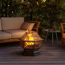Load image into Gallery viewer, Fire Pit Iron Hexagon Shape Wood Burning w/ Spark Screen
