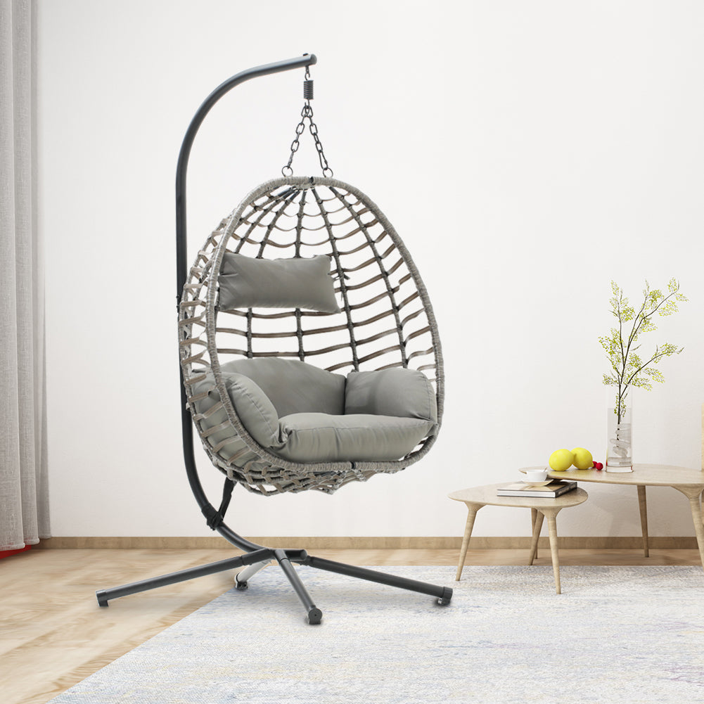 Wrapped Rattan Steel Hanging Egg Chair Leisure Chair Cushion Hammock Swing Chair