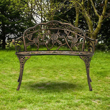 Load image into Gallery viewer, Copper Rose Cast Iron Park Bench Vintage Seating Garden Chairs Outdoor Furniture
