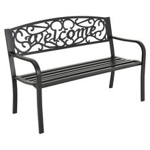 Load image into Gallery viewer, Modern Garden Bench Cast Iron Backrest Welcome Design Outdoor Patio Chair Seat
