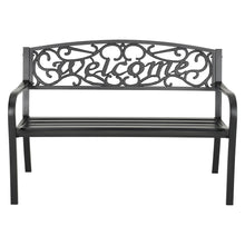 Load image into Gallery viewer, Modern Garden Bench Cast Iron Backrest Welcome Design Outdoor Patio Chair Seat
