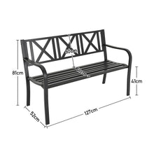 Load image into Gallery viewer, Cast Iron Garden Bench with X-Shaped Pattern 3-Seater Parkyard Seating
