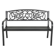 Load image into Gallery viewer, Modern Garden Bench Cast Iron Backrest Welcome Design Outdoor Patio Chair Seat
