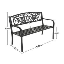 Load image into Gallery viewer, Modern Garden Bench Cast Iron Backrest Welcome Design Outdoor Patio Chair Seat
