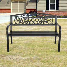 Load image into Gallery viewer, Modern Garden Bench Cast Iron Backrest Welcome Design Outdoor Patio Chair Seat
