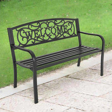 Load image into Gallery viewer, Modern Garden Bench Cast Iron Backrest Welcome Design Outdoor Patio Chair Seat
