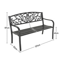 Load image into Gallery viewer, Cast Iron Garden Bench with Heart Ornament 3-Seater Parkyard Seating
