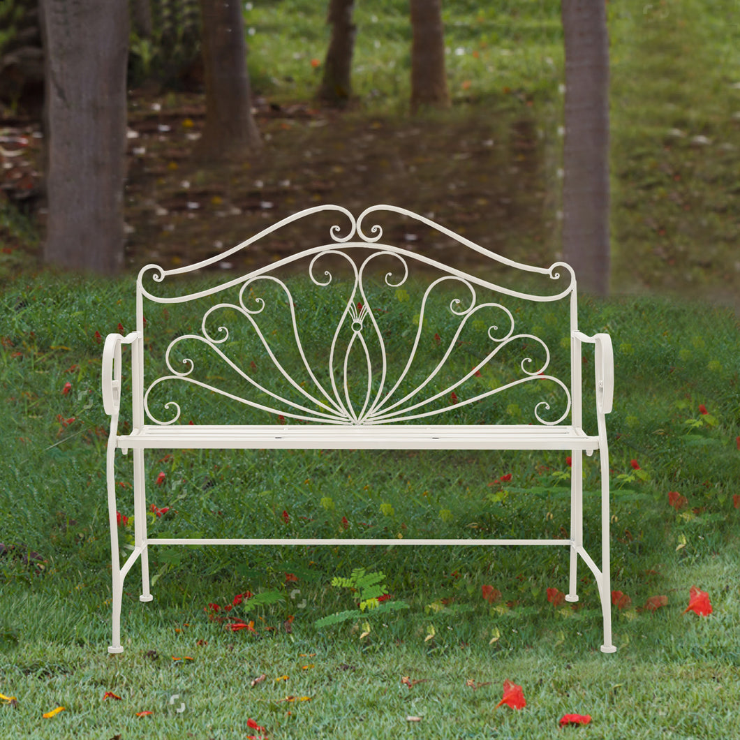 Cast Iron Garden Bench Outdoor Armrests 2 Seater Chair