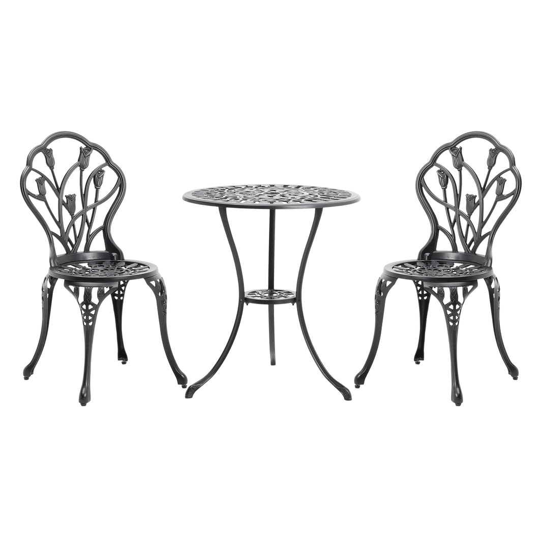 3 Piece Bistro Set Round Aluminum Patio Table with 2 Chairs