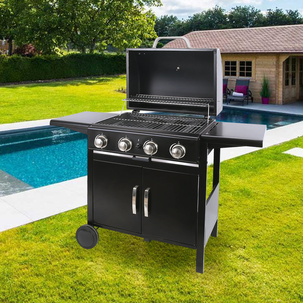 4-Burner Outdoor BBQ Propane Gas Grill with Wheels, AI0967