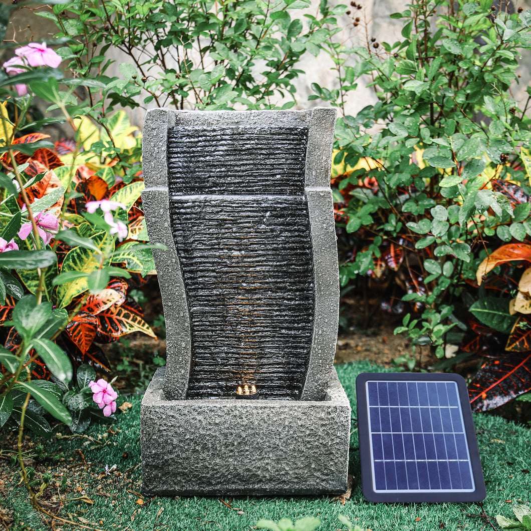Water Feature Decor Fountain Rockery Solar Powered Garden Outdoor