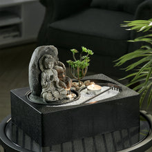 Load image into Gallery viewer, Buddha Zen Tabletop Fountain with LED Light, Tealight Holder and Succulent, AI1037
