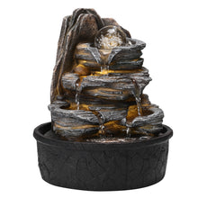 Load image into Gallery viewer, Tiered Rock Cascading Tabletop Water Fountain with LED Crystal Ball, AI1039
