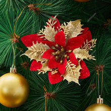 Load image into Gallery viewer, Livingandhome 24 Pieces Artificial Christmas Tree Flowers Xmas Festive Poinsettia Flowers Decoration Set, CD0368
