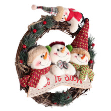 Load image into Gallery viewer, Livingandhome 29cm Christmas Handcraft Wicker Wreath with Xmas Snowman Dolls, CD0386
