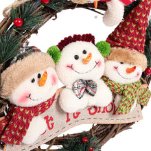 Load image into Gallery viewer, Livingandhome 29cm Christmas Handcraft Wicker Wreath with Xmas Snowman Dolls, CD0386
