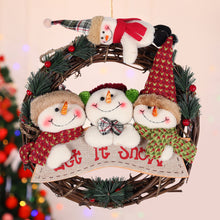 Load image into Gallery viewer, Livingandhome 29cm Christmas Handcraft Wicker Wreath with Xmas Snowman Dolls, CD0386
