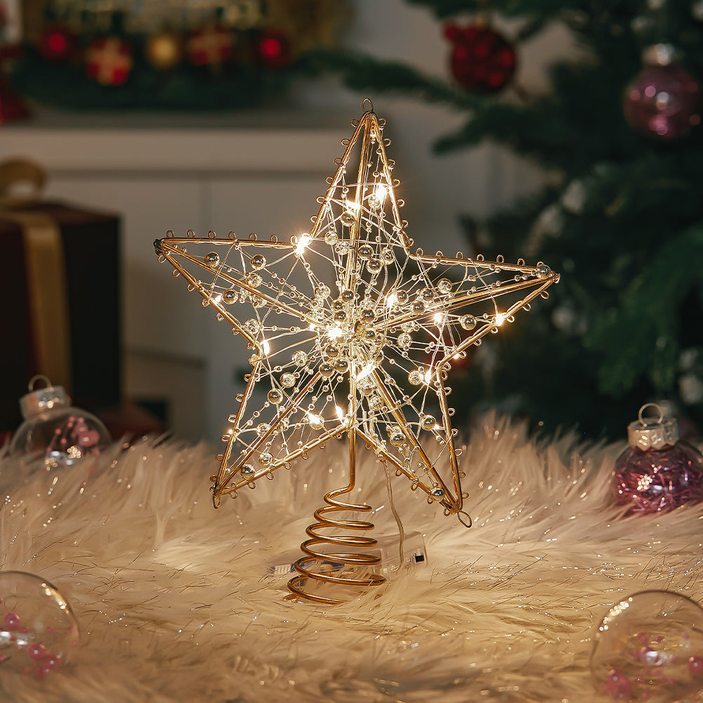 Livingandhome Modern Metal Pre-Lit Star Christmas Tree Topper with Beads, CD0477