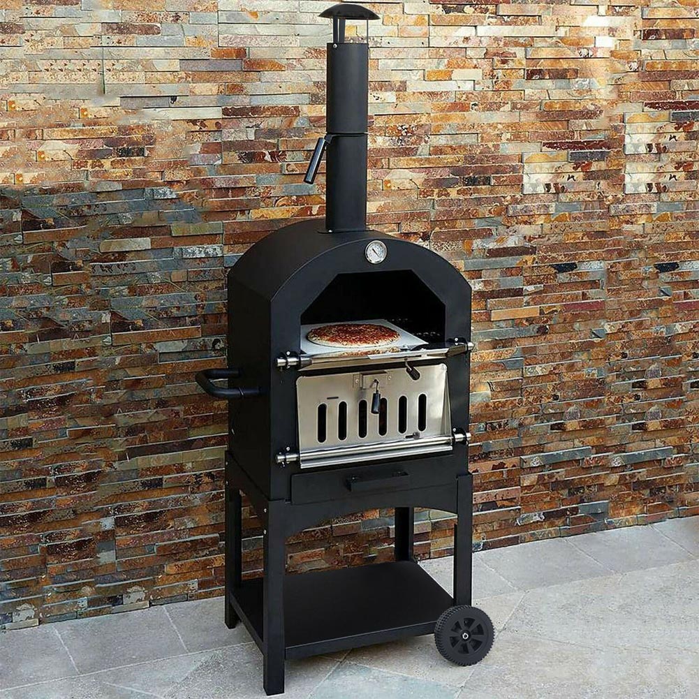 Pizza Makers & Ovens 3-in-1 Charcoal BBQ Grill with Chimney Outdoor