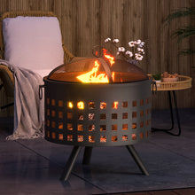 Load image into Gallery viewer, 60CM Round Hollow Border Fire Pit Garden Patio Heater Brazier with Poker

