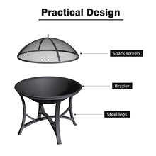 Load image into Gallery viewer, 54cm Dia. Outdoor Fire Pit Log Wood Charcoal Burner with Mesh Screen Cover
