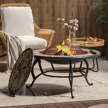 Load image into Gallery viewer, Mosaic Fire Pit Table Stove Garden BBQ Grill Shelf Brazier Patio Heater + Rain Cover
