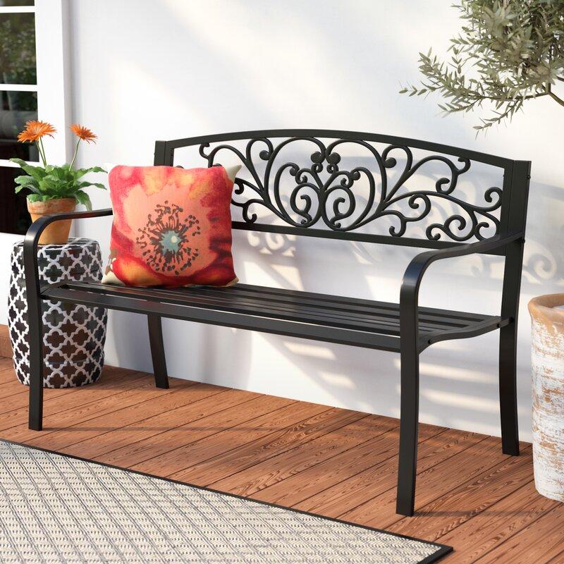 Cast Iron Garden Bench with Heart Ornament 3-Seater Parkyard Seating