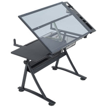 Load image into Gallery viewer, Temper Glass Drawing Desk with Stool Chair - Black
