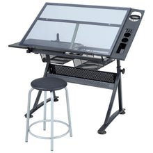 Load image into Gallery viewer, Temper Glass Drawing Desk with Stool Chair - Black
