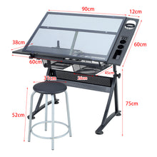 Load image into Gallery viewer, Temper Glass Drawing Desk with Stool Chair - Black
