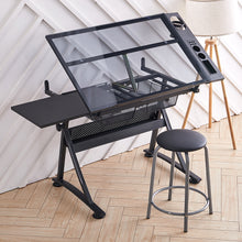 Load image into Gallery viewer, Temper Glass Drawing Desk with Stool Chair - Black
