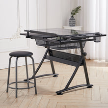 Load image into Gallery viewer, Temper Glass Drawing Desk with Stool Chair - Black
