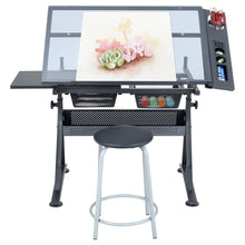 Load image into Gallery viewer, Temper Glass Drawing Desk with Stool Chair - Black

