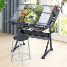 Load image into Gallery viewer, Temper Glass Drawing Desk with Stool Chair - Black
