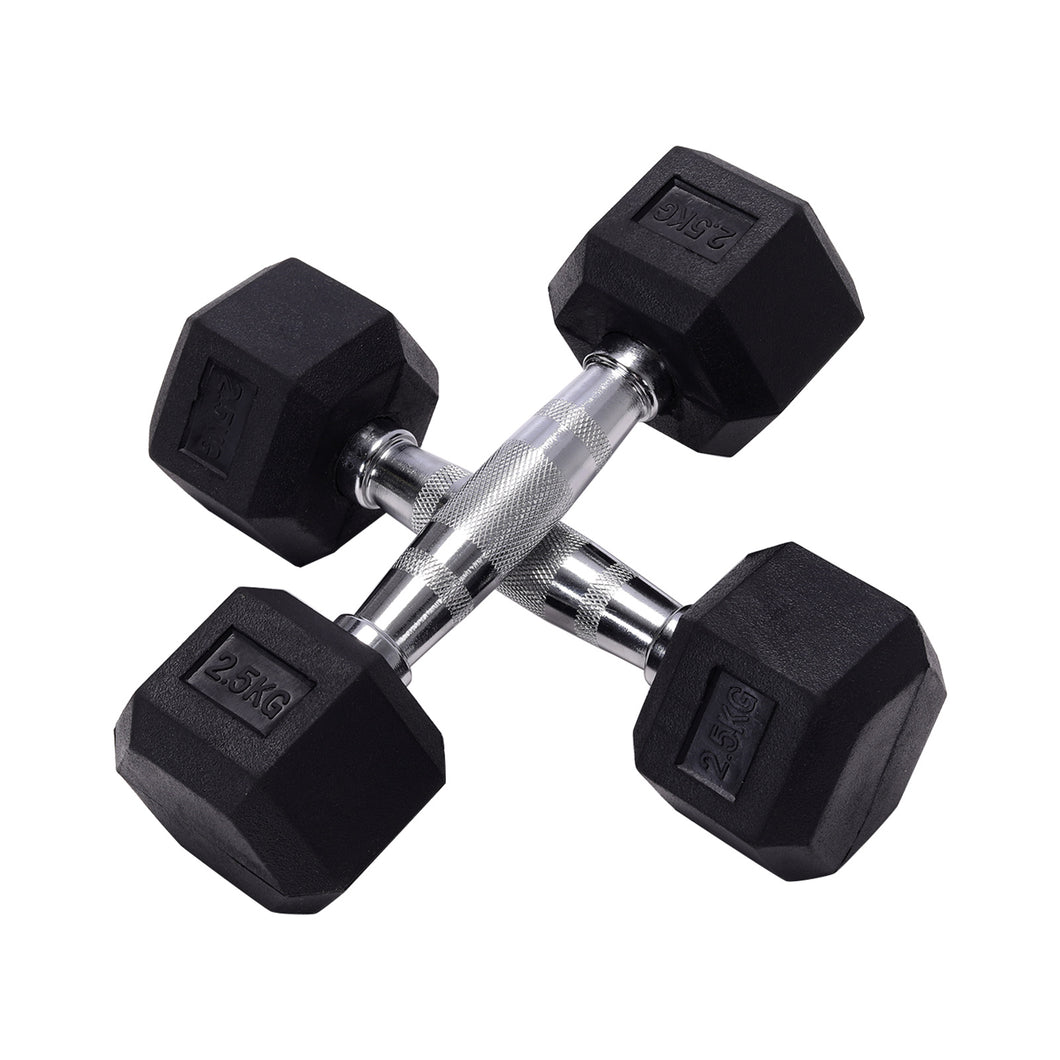 Set of 2 Black Fitness Rubber Hex Dumbbell