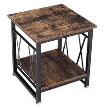 Load image into Gallery viewer, Industrial Square Coffee Table Sofa Side Table with Shelf Wood Top Bedside Stand
