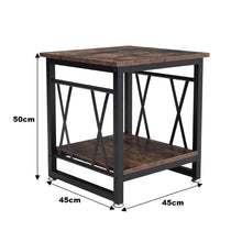 Load image into Gallery viewer, Industrial Square Coffee Table Sofa Side Table with Shelf Wood Top Bedside Stand
